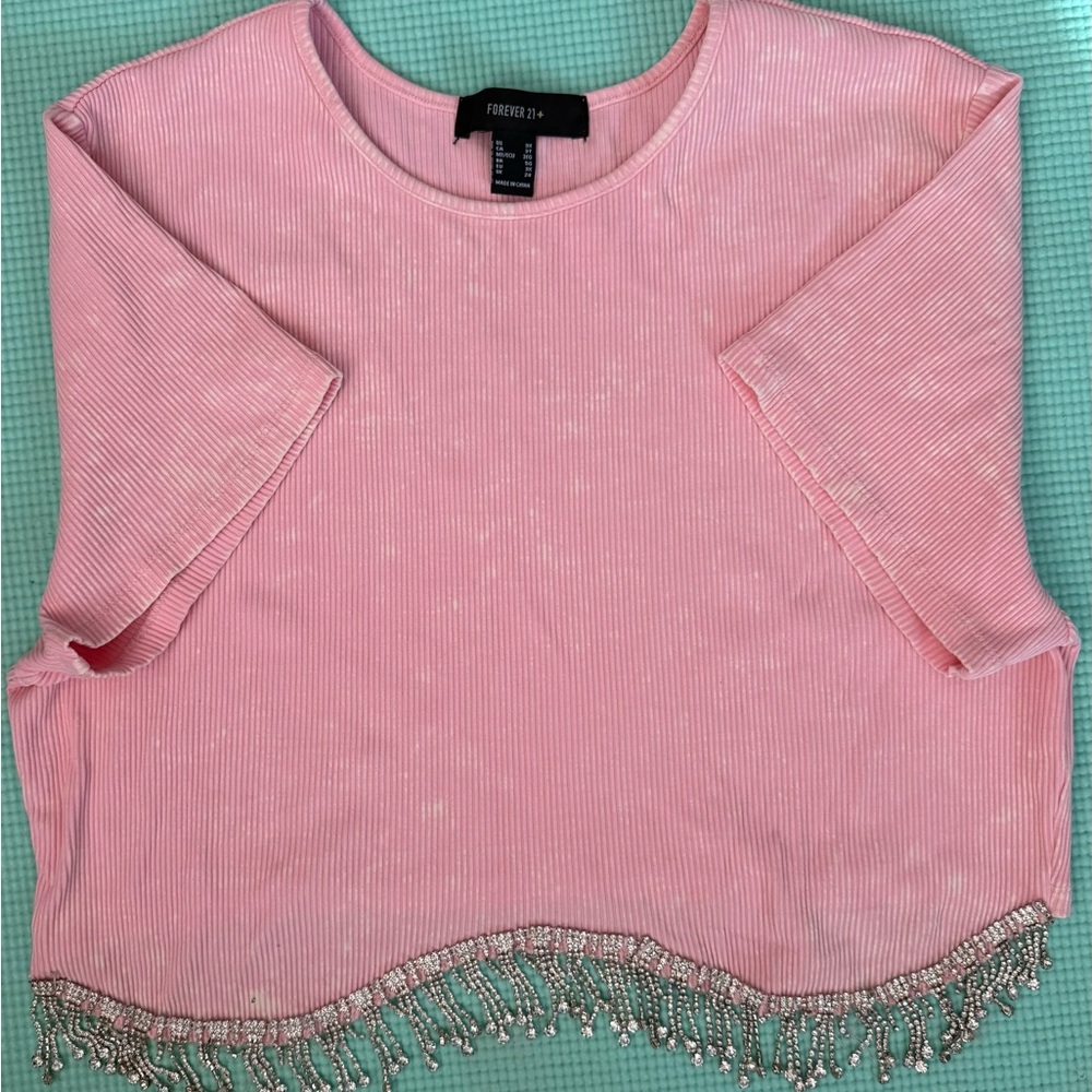 Forever 21 Pink Fringe Hem Top